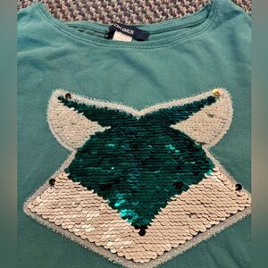 Okaidi Fox sequins longsleeve shirt. Sz 10 years. Wicked fast shipping.